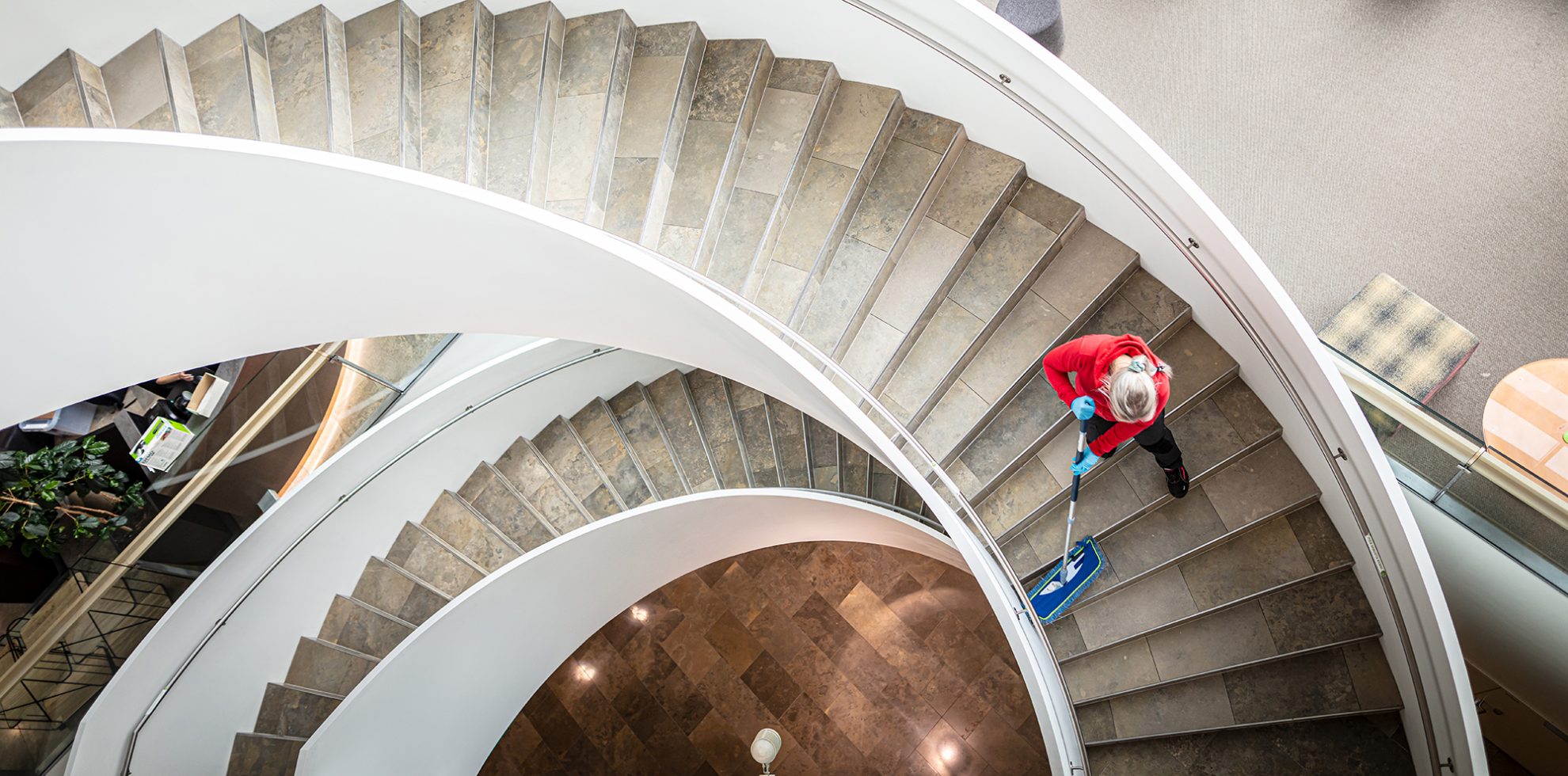 Women cleaning the stairs